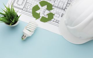 Plan et casque de construction avec label écool